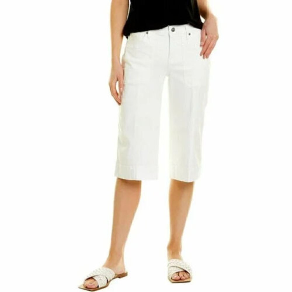 NYDJ Optic White Wide Leg Pedal Pusher Optic White Jeans Capri Denim Pockets NEW